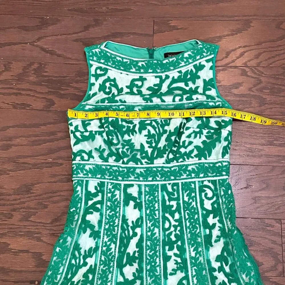 Tadashi Shoji Green Lace Embroidered Fit-and-Flare Cocktail Dress Size 6 - Picture 8 of 10